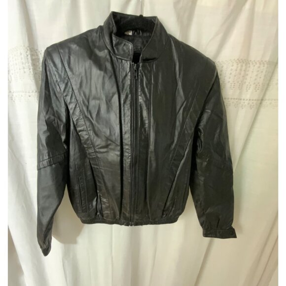 Wilson's Black Leather women's full zip 70's jacket YKK zip Sz Small fully lined - Picture 1 of 8